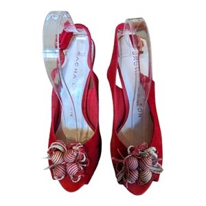 Sacha London Burnt Orange Suede Embellished Peep Toe Slingback Heels Sze 8.5